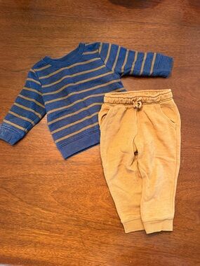 Kids' Navy & Mustard Striped Top with Mustard Jogger Bottoms